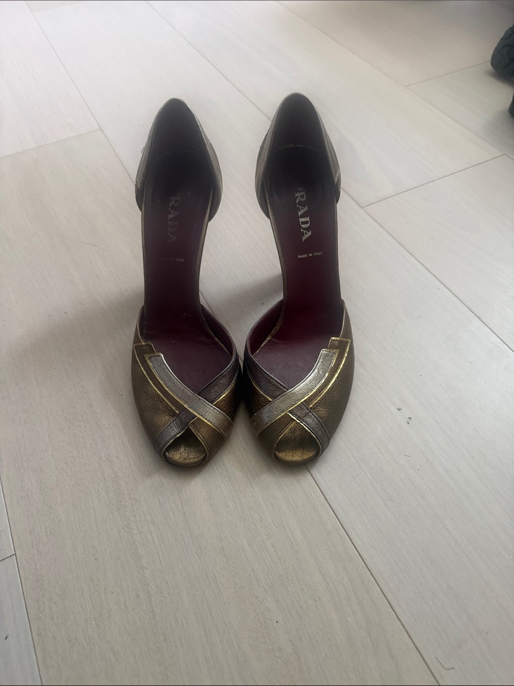 Prada Gold Metallic Peep-Toe Pumps - Picture 3 of 5